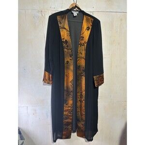 Vintage Women's Elegant Sheer Maxi Longline Cardigan Duster Black Sz 22W Evening